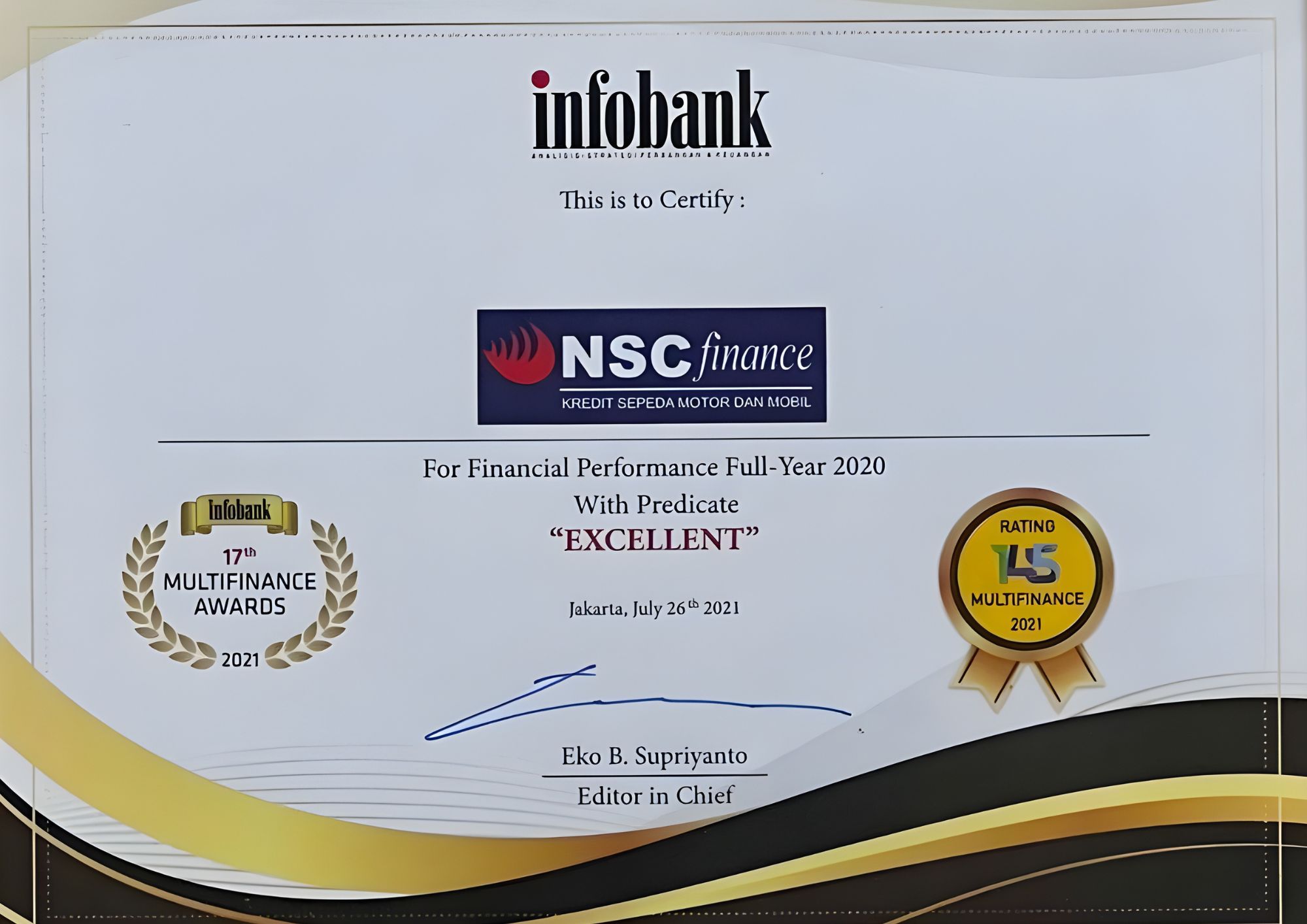 The 17th infobank Multifinance Awards: PT Nusa Surya Ciptadana for Financial Performance Full-Year 2020 with Predicate "EXCELLENT"